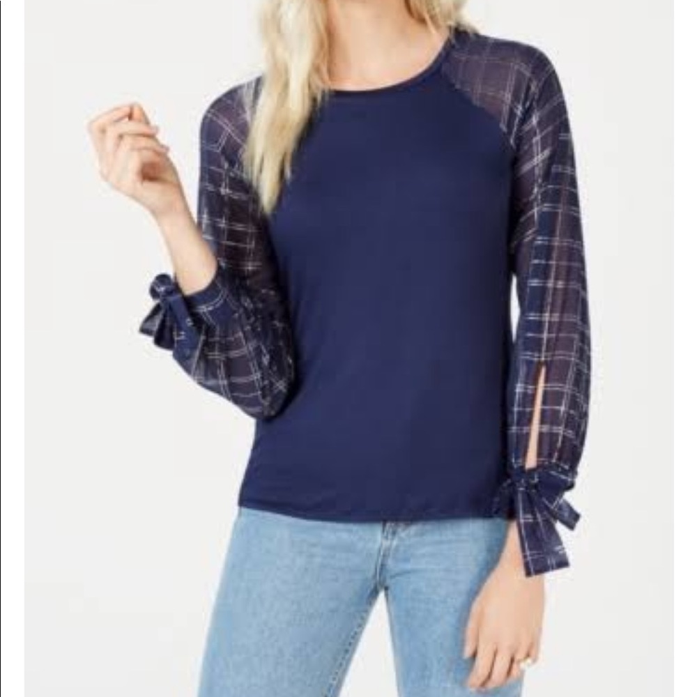 Maison Jules Long Sleeve Blouse Metallic Fabric